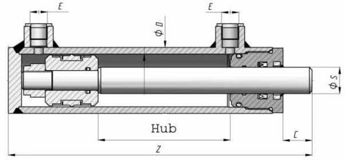 Doppeltwirkender Rumpfzylinder ohne Befestigung 40/25 von 100-600 mm Hub